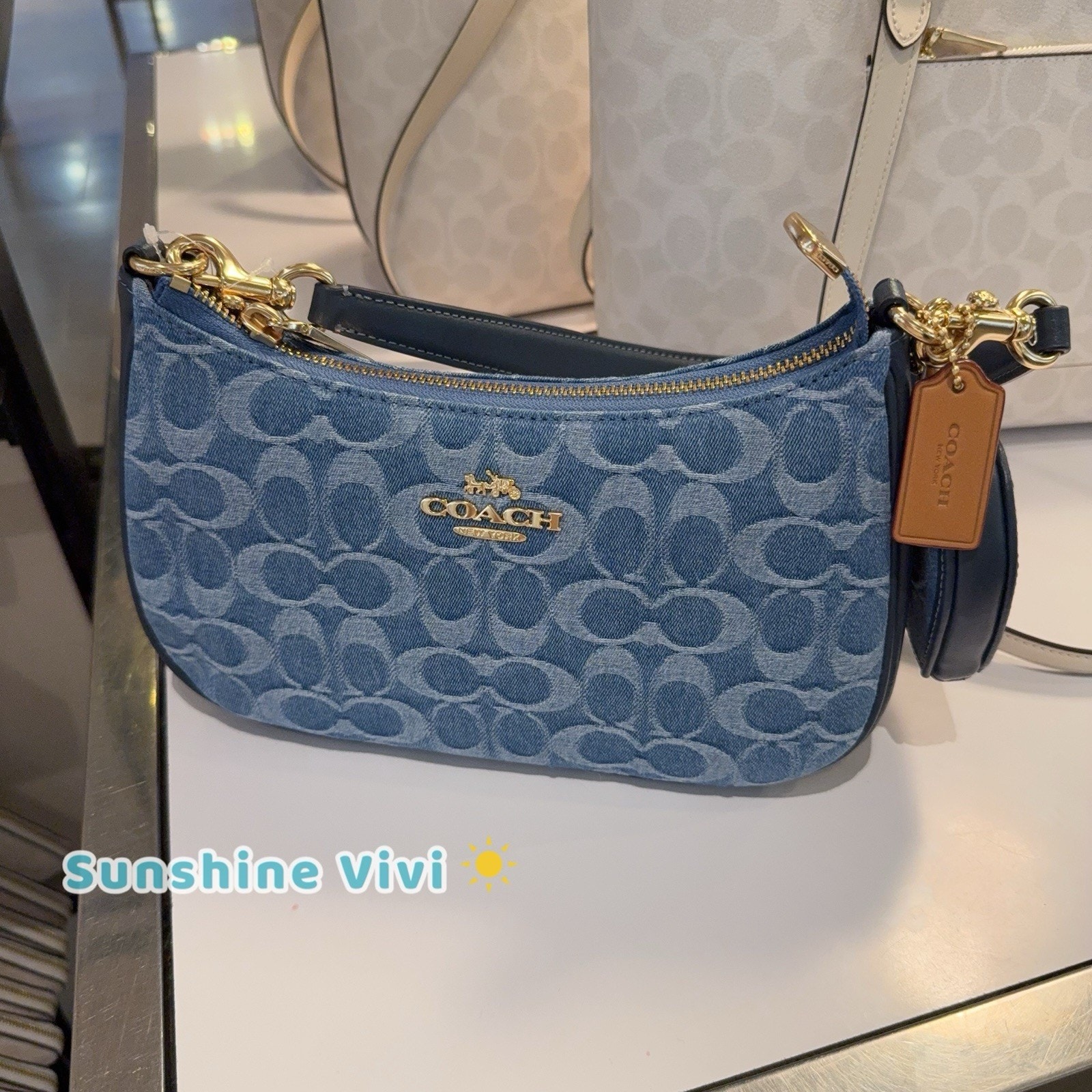 Nwt Bundle Coach Heart Bag Charm Signature Denim Cdf55 & Cdq56 Teri Gold/Indigo
